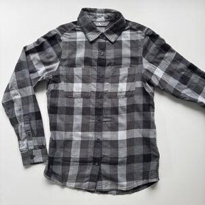 THE NORTH FACE Long‎ Sleeve Button Up Shirt Womens XS Black Gray Buffalo Check